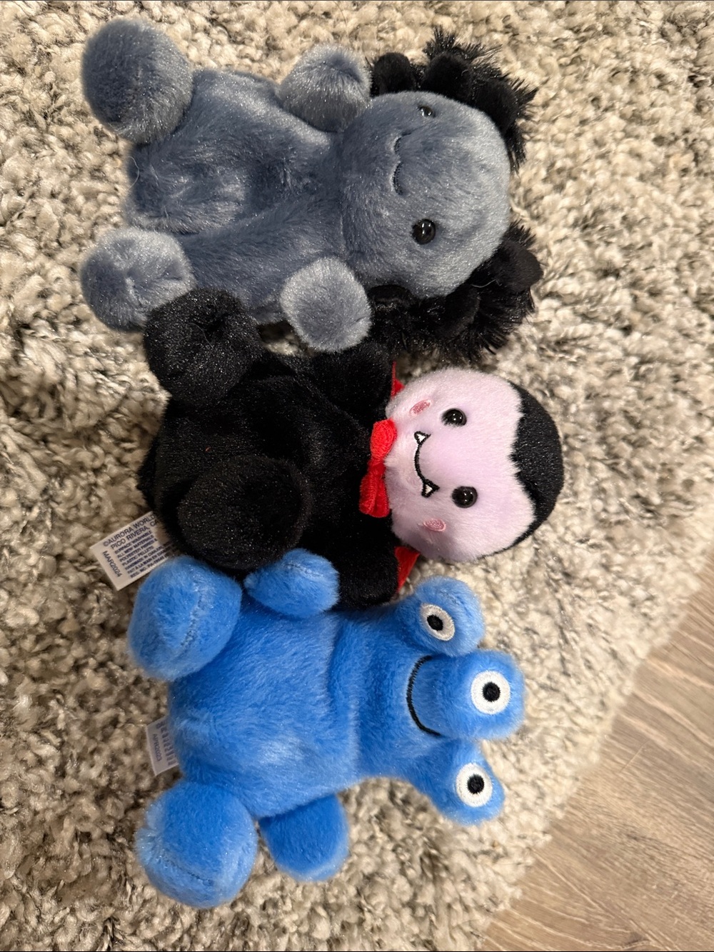 Plush Monster Trio Stuffed Animals - Blue, Gray, Black/Pink